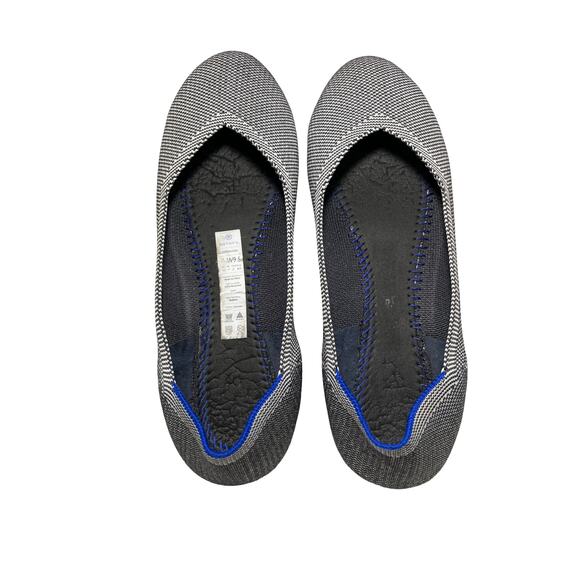 Rothy’s The Flat Navy & White Herringbone Knit Ballet Flats Size Round Toe 9.5 - Picture 2 of 9
